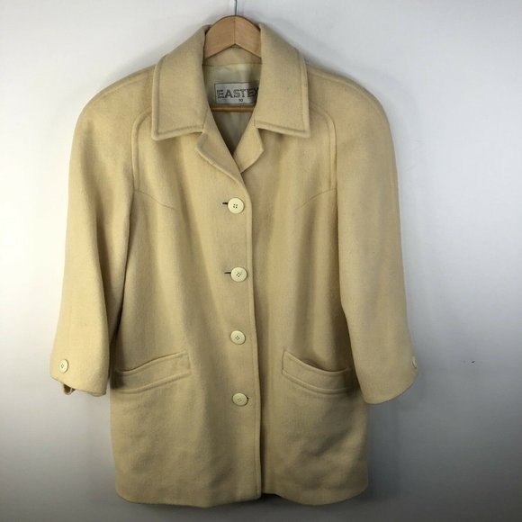 Vintage Eastex Wool Overcoat Top Coat Cream Womens Medium - Picture 1 of 7
